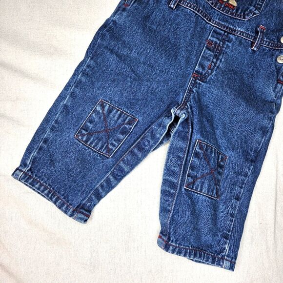 Moonbeams Indigo Blue Denim Felt Applique Cozy Puppy Adjustable Straps Overalls - Picture 6 of 11